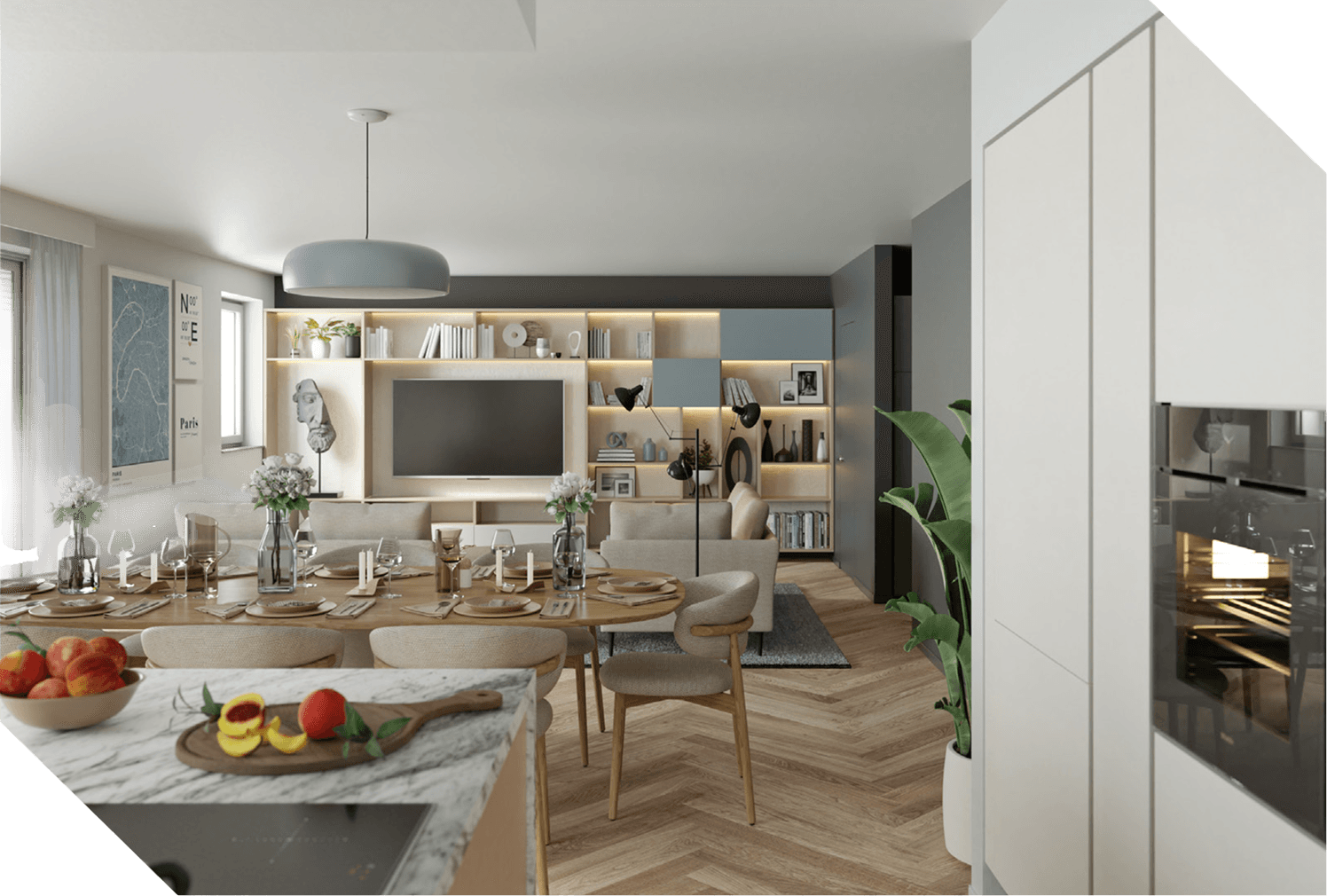 Interno dell'appartamento U6 - soggiorno con cucina