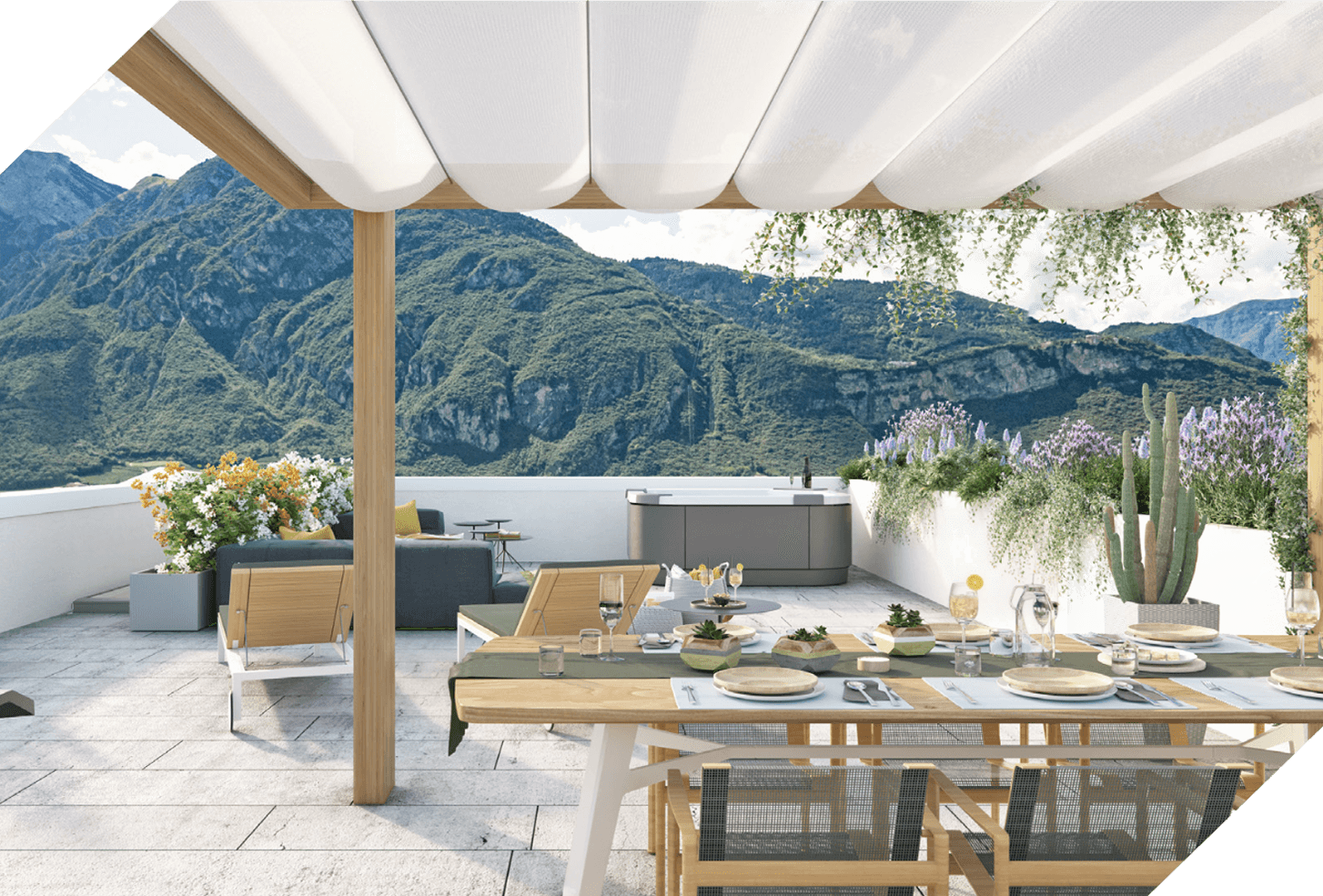 Solarium panoramico con vista sulle montagne di Trento